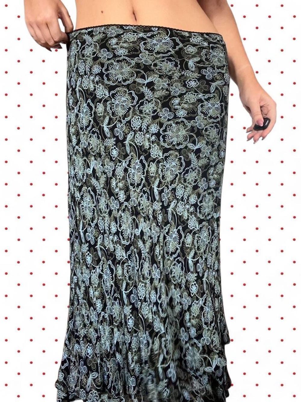 Style & Co. Black Maxi Skirt with Light Blue Floral Print